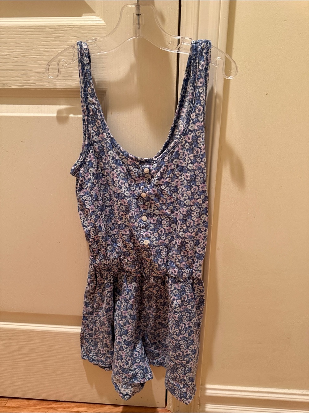 abercrombie kids Blue Floral Button-Front Tank Romper